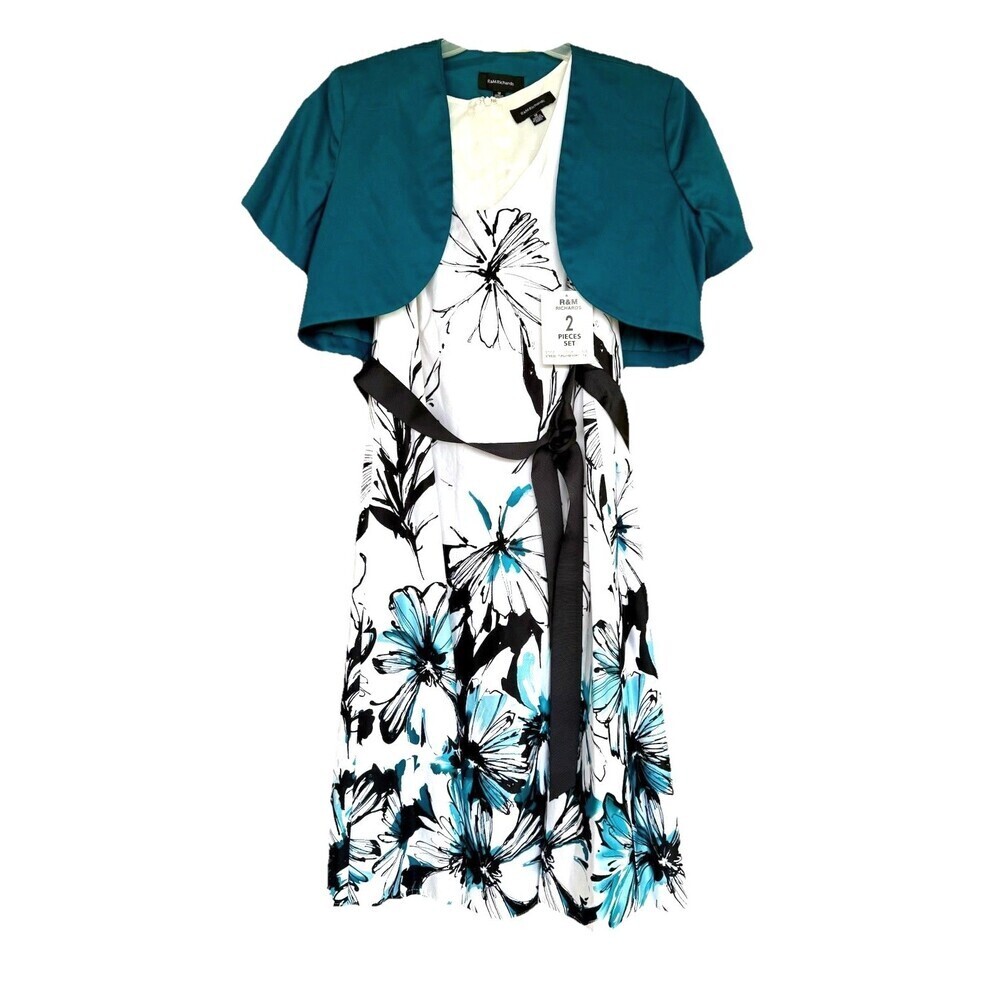 R&M Richards Women’s 2 Piece Dress Set Size 12 Bolero Floral Fit